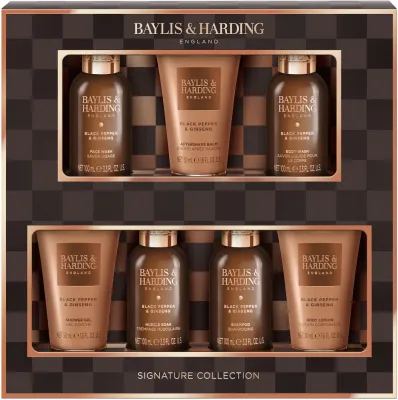 Мужской набор Baylis & Harding Black Pepper & Ginseng гель для душа 100 мл гель для тела и волос 100 мл бальзам после бритья 50 мл средство для умывания 50 мл лосьон 50
