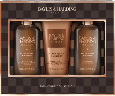 Мужской набор Baylis & Harding Black Pepper & Ginseng гель для душа 300 мл бальзам после бритья 200 мл и гель для тела и волос 300 мл