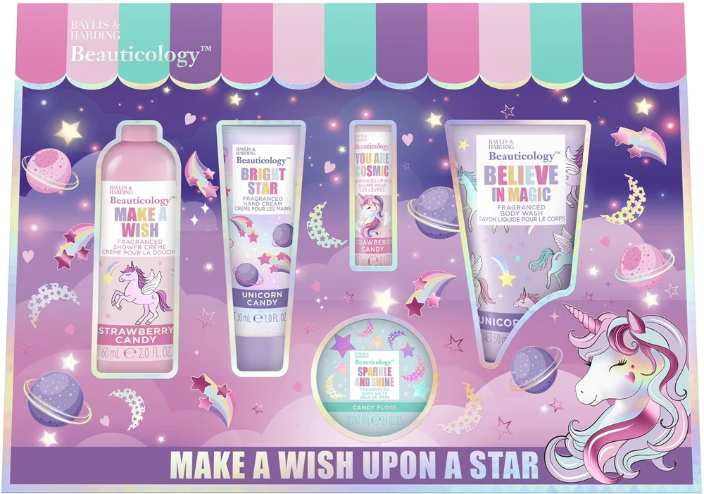 Набор Baylis & Harding Beauticology Cosmic Dreamland соль для ванны 70 г крем для душа 60 мл гель для душа 50 мл крем для рук 30 мл и бальзам для губ