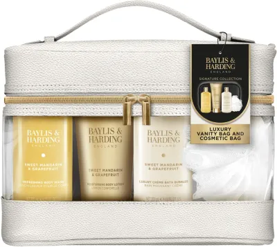 Набор Baylis & Harding Sweet Mandarin & Grapefruit лосьон для тела 200 мл крем для душа 300 мл гель для душа 300 мл мочалка и косметичка