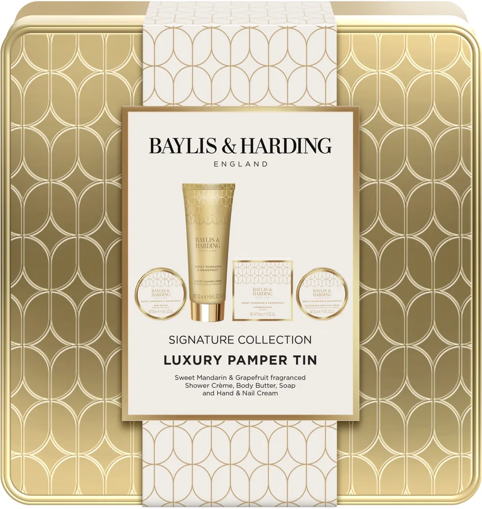 Набор Baylis & Harding Sweet Mandarin & Grapefruit крем-гель для душа 50 мл масло для тела 50 мл крем для рук и ногтей 50 мл и мыло 50 г в жестяной коробке