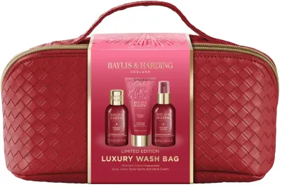 Набор Baylis & Harding Midnight Cherry гель для душа 100 мл спрей для тела 100 мл крем для рук 100 мл и косметичка