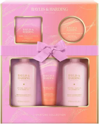 Набор Baylis & Harding Jojoba Vanilla & Almond гель для душа 300 мл крем-гель 300 мл лосьон 130 мл мыло 150 г и масло для тела 100 мл