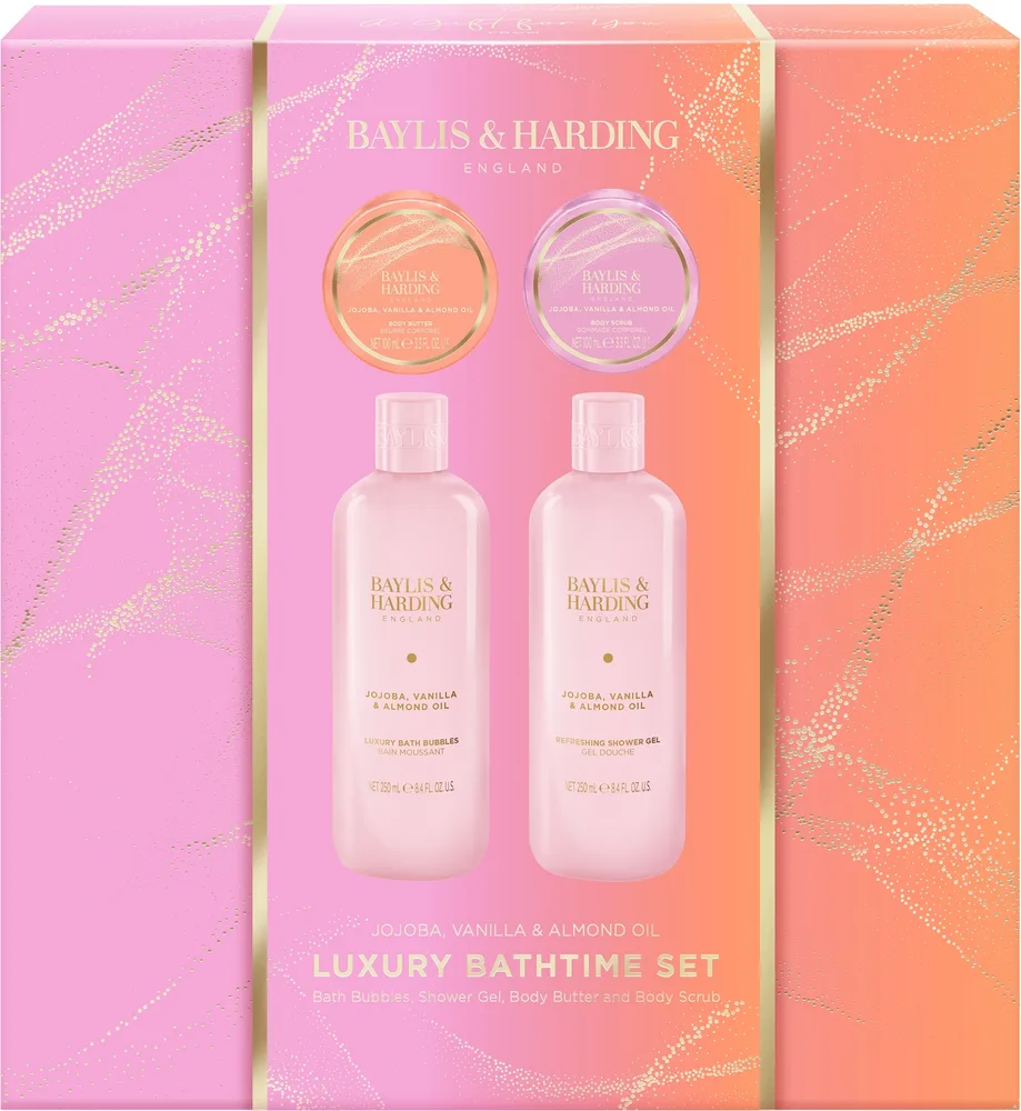 Набор Baylis & Harding Jojoba Vanilla & Almond Oil пена для ванны 250 мл гель для душа 250 мл масло для тела 100 мл и скраб для тела 100 мл