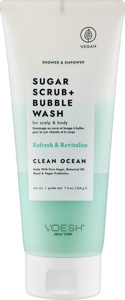 Voesh Voesh Sugar Scrub+Bubble Wash Clean Ocean * - Сахарный пилинг для кожи головы и тела Pure Ocean 210 г, уценка