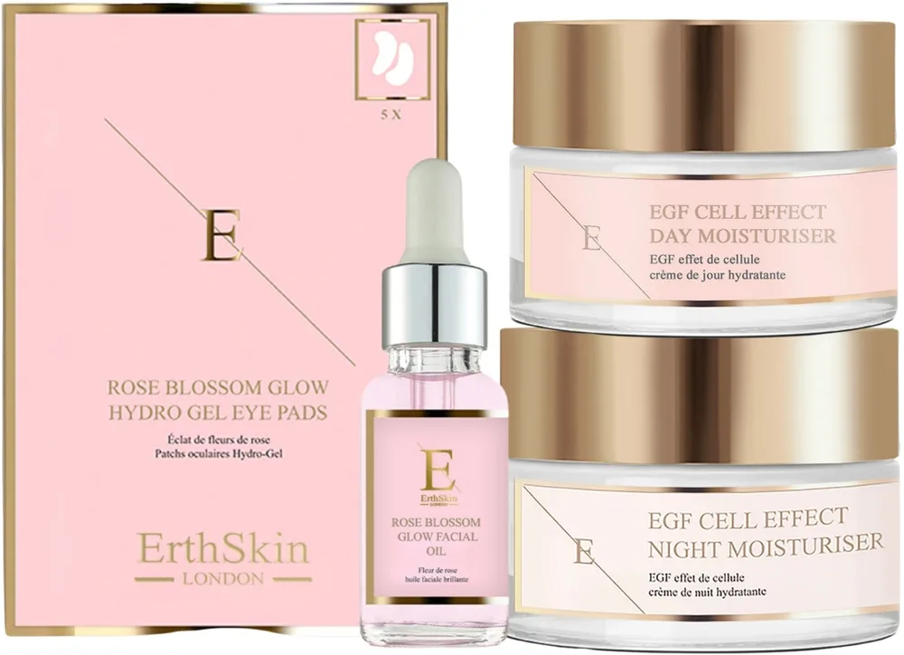 Набор для лица ErthSkin London EGF дневной SPF ночной крем масло с розой и патчи для зрелой кожи 50+50+30 мл