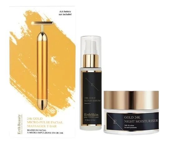 Набор для лица ErthSkin London 24k Gold сыворотка ночной крем и массажер с золотом для зрелой кожи 60+50 мл