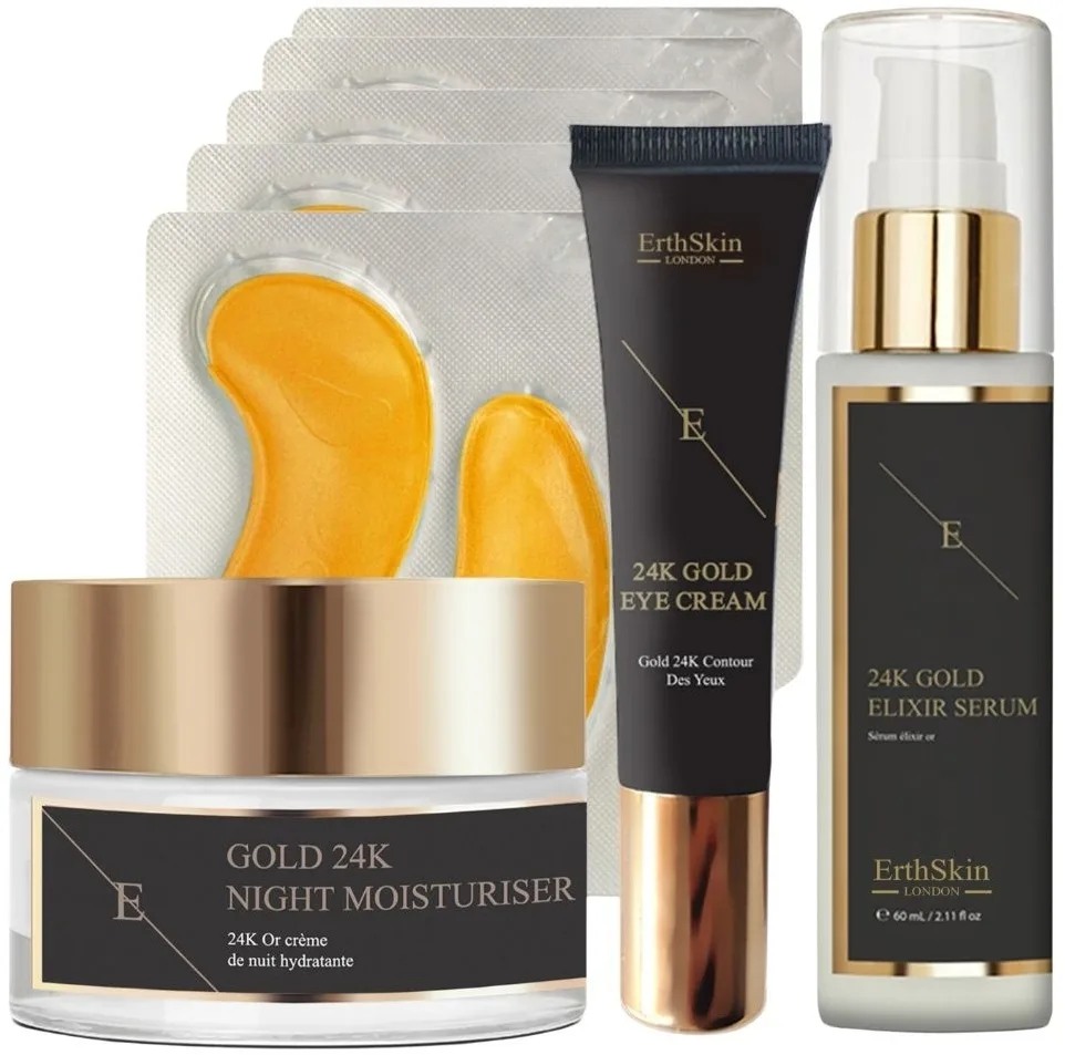 Набор для лица ErthSkin London 24k Gold крем и патчи для глаз ночной крем и сыворотка с золотом для зрелой кожи 15+50+60 мл