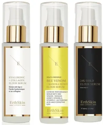 Набор сывороток для лица ErthSkin London три сыворотки с пчелиным ядом гиалуроновой кислотой коллагеном и 24k золотом 3x60 мл