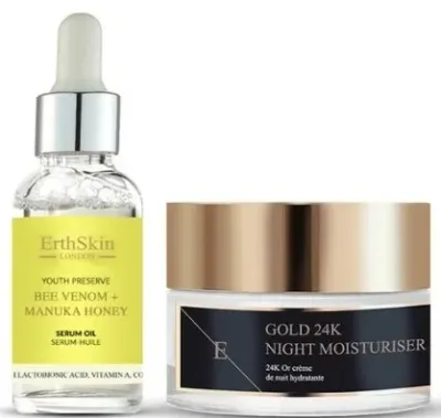 Набор для лица ErthSkin London масло-сыворотка с пчелиным ядом и ночной крем с 24k золотом для зрелой кожи 30+50 мл