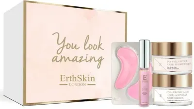 Набор для лица ErthSkin London You Look Amazing блеск для губ патчи ночной крем EGF и дневной с коллагеном 2x50 мл