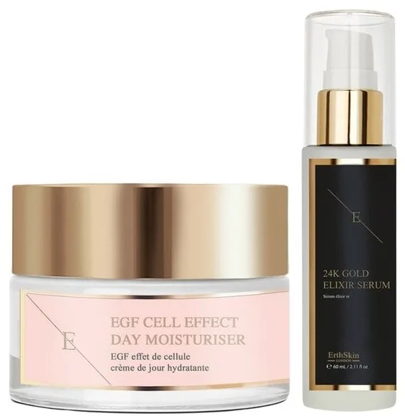 Набор для лица ErthSkin London дневной крем EGF и сыворотка с 24k золотом для зрелой кожи 50+60 мл