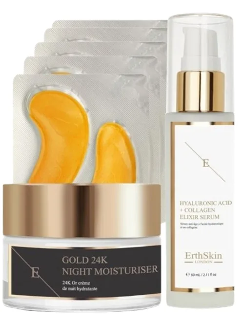 Набор для лица ErthSkin London сыворотка с коллагеном ночной крем с 24k золотом и патчи для зрелой кожи 60+50 мл
