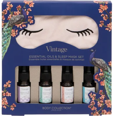Набор Technic Cosmetics Vintage эфирные масла лаванда мята эвкалипт и жасмин 4 шт по 8 мл и маска для сна