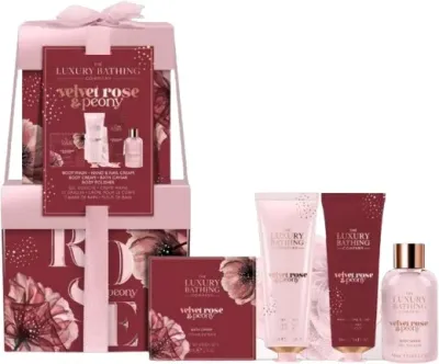 Набор Grace Cole Velvet Rose And Peony гель для душа 50 мл крем для тела 50 мл крем для рук 50 мл мочалка и икра для ванны 80 г