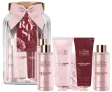 Набор Grace Cole Velvet Rose And Peony крем для тела 50 мл крем для рук 50 мл гель для душа 100 мл соль для ванны 100 мл мочалка и стеклянная банка — фото 1