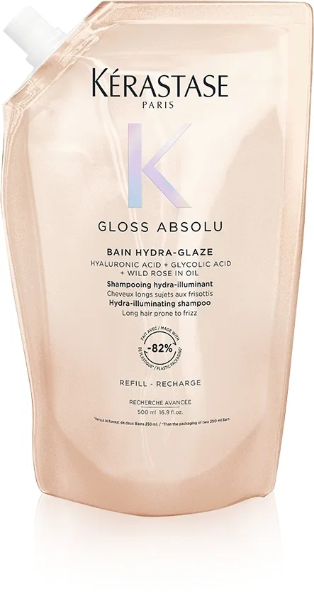 Шампунь Kerastase Gloss Absolu Bain Hydra-Glaze полирующий, с гиалуроновой и гликолевой кислотами, для пушащихся волос, 500 мл, Испания