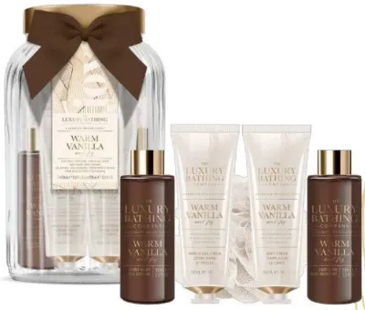 Набор Grace Cole Warm Vanilla & Fig крем для тела 50 мл крем для рук 50 мл гель для душа 100 мл пена для ванны 100 мл мочалка и стеклянная банка