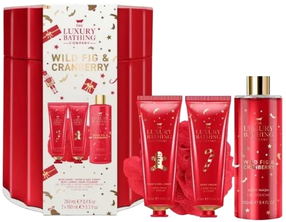 Набор Grace Cole Wild Fig & Cranberry крем для тела 100 мл крем для рук 100 мл гель для душа 250 мл мочалка и жестяная коробка