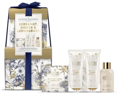 Набор Grace Cole Bergamot Ginger & Lemongrass гель для душа 50 мл крем для тела 50 мл крем для рук 50 мл икра для ванны 80 г и мочалка
