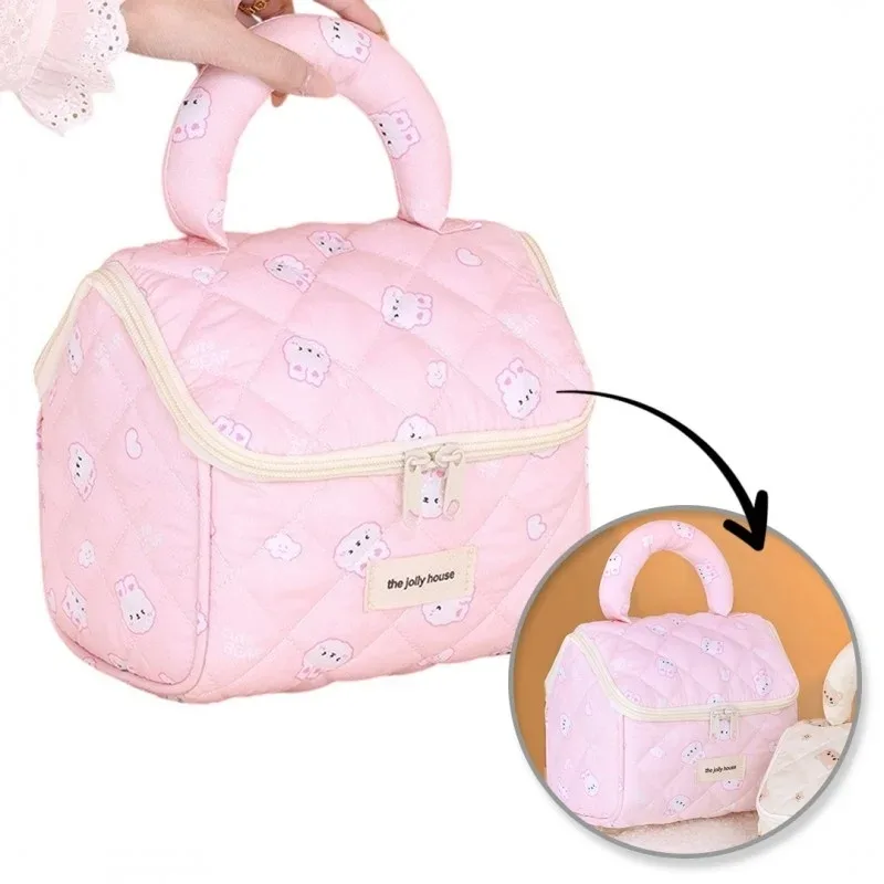 Косметичка Ecarla Bunny KS131R стеганая розовая с ручкой 21х15х16 см