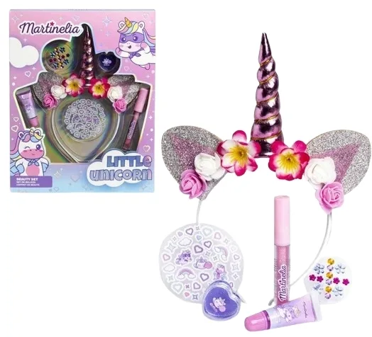 Детский набор Martinelia Little Unicorn повязка для волос с единорогом блески для губ 2 шт наклейки и аксессуары для лица