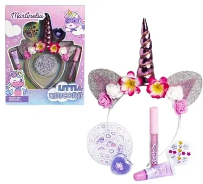 Детский набор Martinelia Little Unicorn повязка для волос с единорогом блески для губ 2 шт наклейки и аксессуары для лица