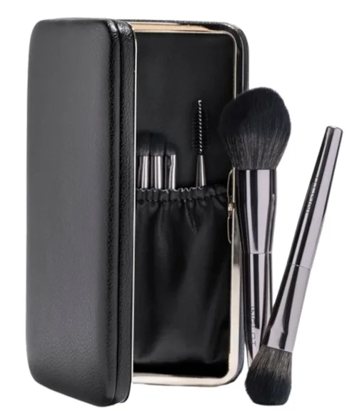 Набор кистей для макияжа в чёрном чехле с зеркалом Inglot из 7 предметов