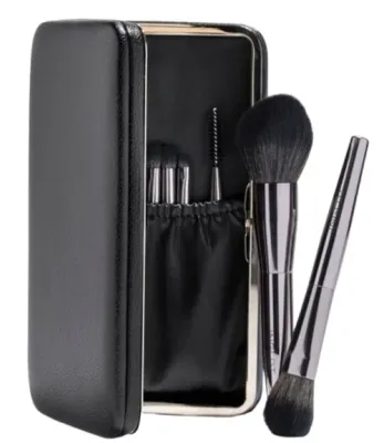 Набор кистей для макияжа в чёрном чехле с зеркалом Inglot из 7 предметов