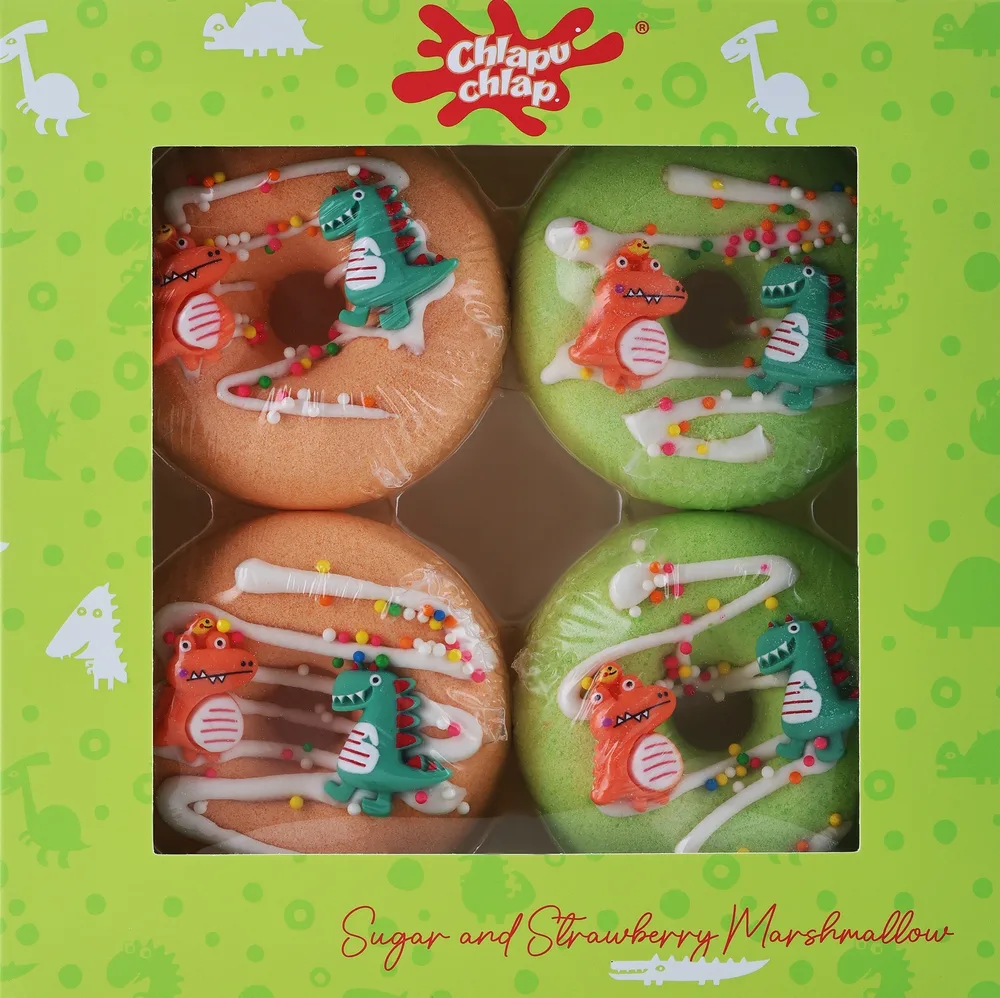Детский набор бомбочек для ванны Chlapu Chlap Fizzy Donuts четыре бомбочки с ароматом сахара и клубники 4x60 г