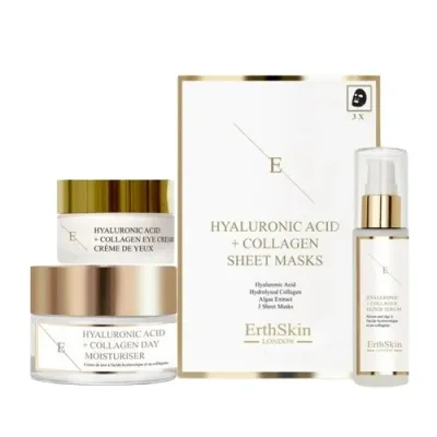 Набор для лица ErthSkin London сыворотка дневной крем маска и крем для глаз с гиалуроновой кислотой и коллагеном 60+50+30 мл