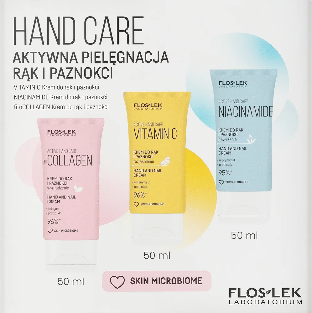 Набор кремов для рук Floslek Hand Care три крема с ниацинамидом витамином С и фитоколлагеном 3x50 мл