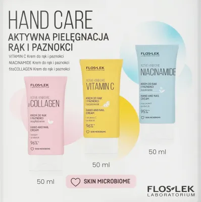 Набор кремов для рук Floslek Hand Care три крема с ниацинамидом витамином С и фитоколлагеном 3x50 мл