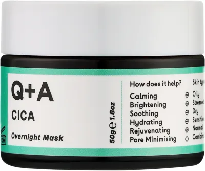 Ночная кожа-успокаивающая маска для лица Q+A Cica Overnight Mask с центеллой азиатской и ксилитолом, 50 г