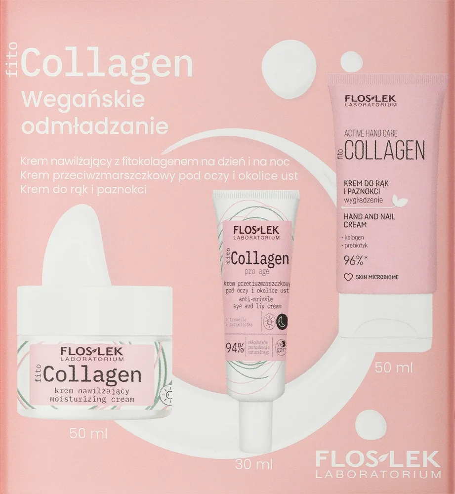Набор Floslek Fito Collagen крем для глаз крем для лица и крем для рук с фитоколлагеном и маслом ши 30+50+50 мл