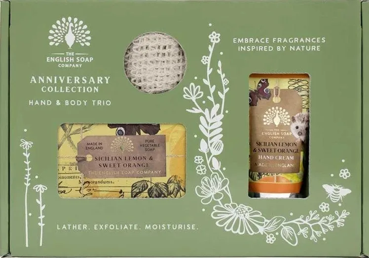 Набор The English Soap Company Sicilian Lemon & Sweet Orange мыло 190 г крем для рук 75 мл и мешочек для мыла