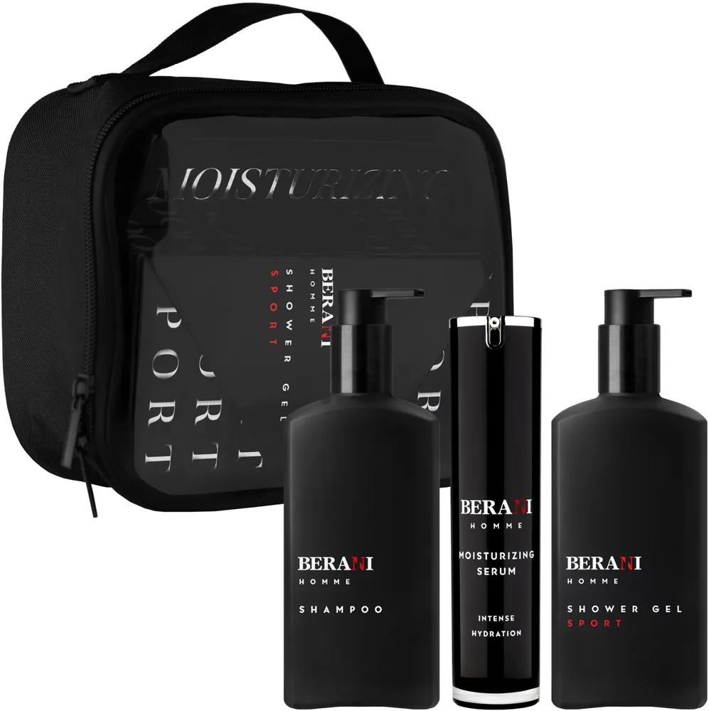 Мужской набор Berani Homme сыворотка для лица шампунь и гель для душа с экстрактом шлемника 50+300+300 мл