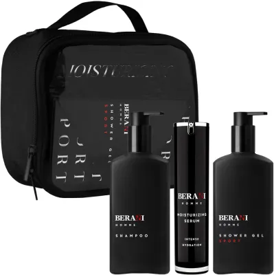Мужской набор Berani Homme сыворотка для лица шампунь и гель для душа с экстрактом шлемника 50+300+300 мл