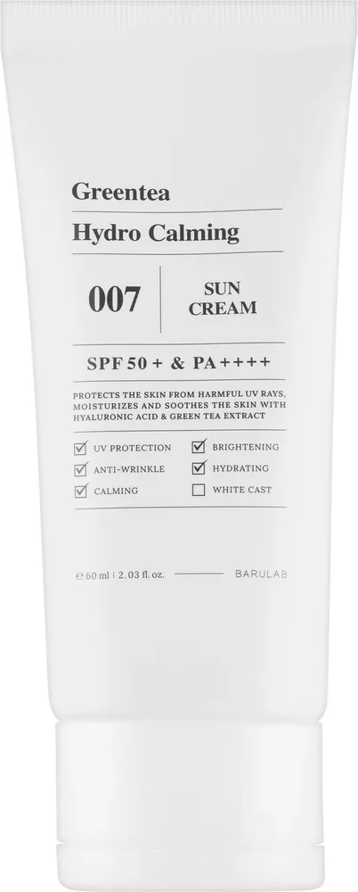 Крем солнцезащитный для лица Barulab Greentea Hydro Calming SPF 50+ зелёный чай центелла 60 мл