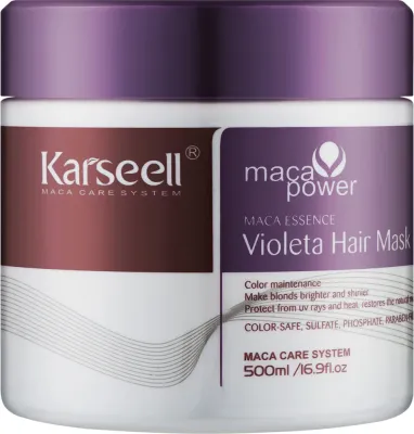 Тонирующая маска для волос Karseell Maca Power Purple, фиолетовый пигмент против желтизны, амодиметикон, для блонда, 500 мл