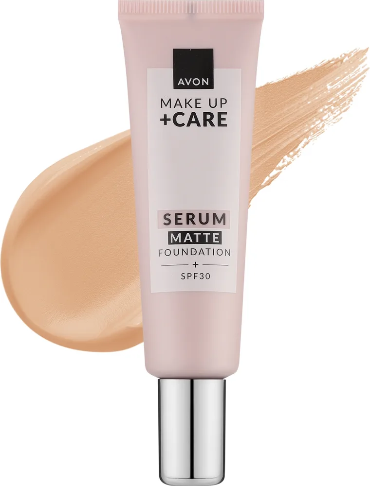 Тональная основа-сыворотка Avon Make Up + Care Serum Matte Foundation матирующая SPF 30, 30 мл, оттенок 120N - Porcelain