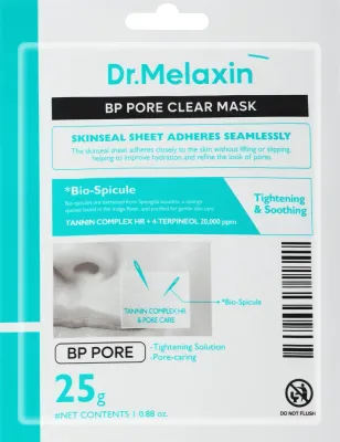 Тканевая маска для лица Dr.Melaxin BP Pore Clear с биоспикулами, ниацинамидом и экстрактом каштана для чистки пор, 25 г