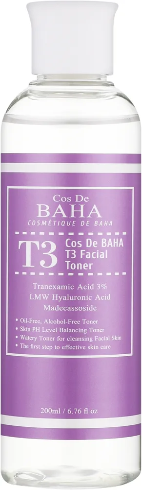 Тоник для лица Cos De BAHA T3 с транексамовой кислотой 3%, глутатионом и PHA-кислотами, 200 мл