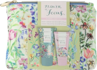 Набор для тела Flower Of Focus Power Through крем для рук и крем для тела с маслом ши и косметичка 30+50 мл