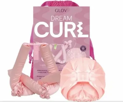 Набор для укладки волос Glov Dream Curl холодные бигуди и атласная шапочка розовый