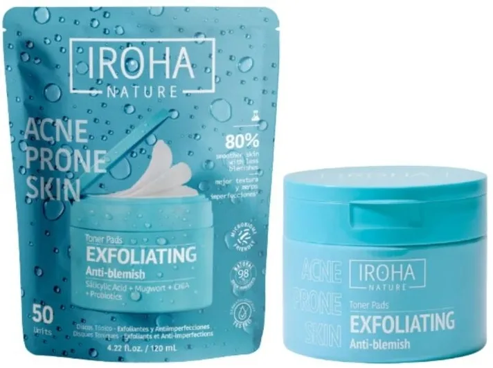 Iroha Nature Iroha Nature Acne Prone Skin Exfoliating Anti-Blemish Toner Pads - Отшелушивающие тонизирующие диски против несовершенств, 50 шт