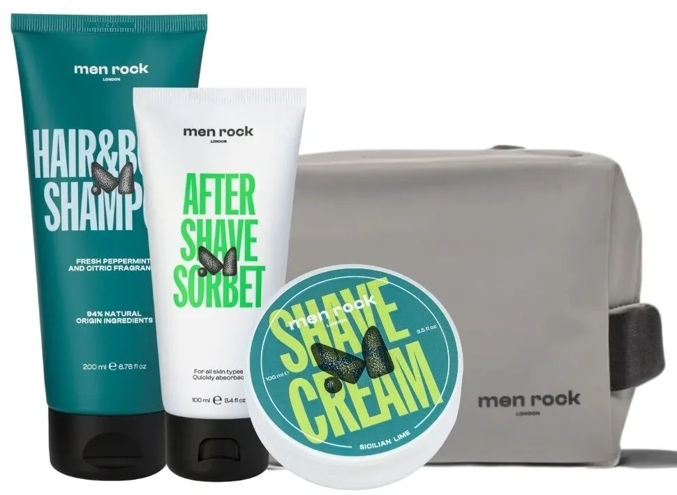 Мужской набор Men Rock Sicilian Lime шампунь для волос и тела лосьон после бритья и крем для бритья с алоэ 200+100+100 мл