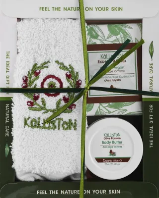 Набор для тела Kalliston Argan масло для тела оливковое мыло и полотенце с аргановым маслом 50 мл+60 г