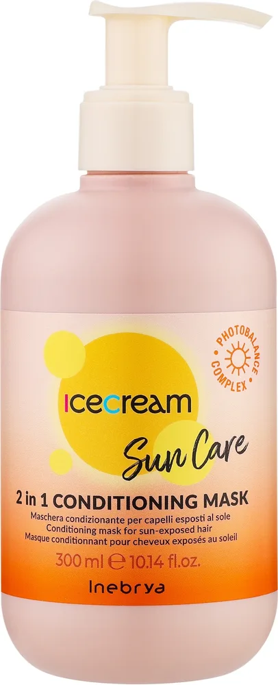 Маска-кондиционер 2в1 для волос после солнца Inebrya Sun Care, аминокислоты сои и пшеницы, экстракт мелиссы, для окрашенных, 300 мл