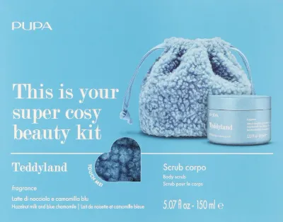 Скраб для тела Pupa Teddyland Hazelnut Milk And Blue Chamomile с частицами скорлупы кокоса и ароматом орехового молочка и голубой ромашки 150 мл